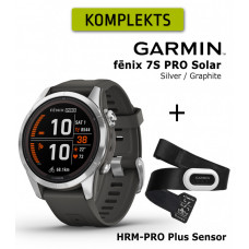 fēnix 7S Pro Solar, Silver Stainless Steel with Graphite + HRM-PRO Plus Sensor