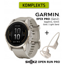 GARMIN EPIX PRO, 42mm, Saph, Soft Gold SS + Shokz Open Run Pro Beige