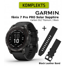 fēnix 7 Pro Sapphire Solar Carbon Gray DLC Titanium with Black Band + Black Leather Band