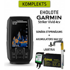 GARMIN STRIKER VIVID 4CV AR GT20-TM SONĀRU + AKUMULATORS 9AH 12V + LĀDĒTĀJS + SONĀRA STIPR