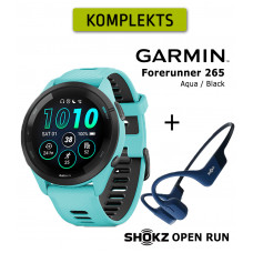 Garmin Forerunner 265 Aqua, Black + Shokz Open Run Blue