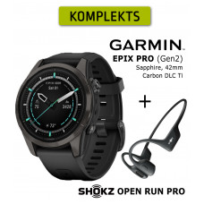 GARMIN EPIX PRO, 42mm, Saph, CrbnGry DLC Ti, Black  + Shokz Open Run Pro Black