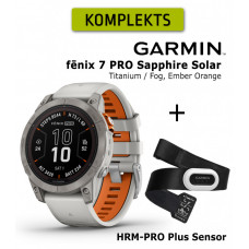 fēnix 7 Pro Sapphire Solar, Titanium with Fog Gray/Ember Orange + HRM-PRO Plus Sensor