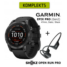 GARMIN EPIX PRO, 47, Glass, Slt Gray, Blk + Shokz Open Run Pro Black