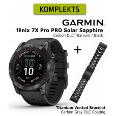 fēnix 7X Pro Sapphire Solar, Carbon Gray DLC Titanium with Black + Vented Titanium Bracele