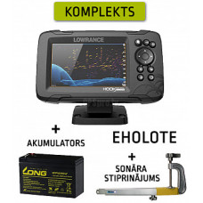 LOWRANCE HOOK REVEAL 5 83/200 HDI ROW + AKUMULATORS 9AH + RUNOS SONĀRA STIPRINĀJUMS