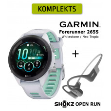 Garmin Forerunner 265S Whitestone, Neo Tropic + Shokz Open Run Grey