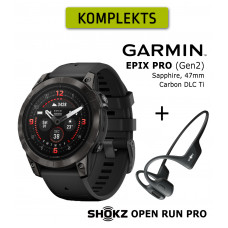 GARMIN EPIX PRO, 47, Saph, CrbnGryDLC Ti, Black + Shokz Open Run Pro Black