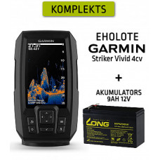 GARMIN STRIKER VIVID 4CV AR GT20-TM SONĀRU + AKUMULATORS 9AH 12V