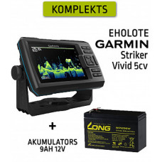 GARMIN STRIKER VIVID 5CV AR GT20-TM SONĀRU + AKUMULATORS 9AH 12V