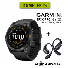 GARMIN EPIX PRO, 51, Glass, SltGry SS, Blk + Shokz Open Fit Black