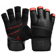 L7 Weight Lifting Leather Gym Gloves, Red/Black, L