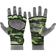 WEIGHT LIFTING GLOVES X3 ARMY GREEN LONG STRAP-L/XL