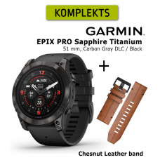 epix Pro (Gen 2) Sapphire, 51 mm Carbon Gray DLC titanium with black silicone + Chesnut Le