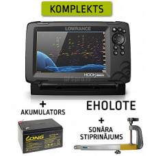 LOWRANCE HOOK REVEAL 7 TRIPLESHOT ROW + AKUMULATORS 12AH + RUNOS SONĀRA STIPRINĀJUMS