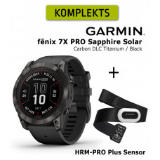 fēnix 7X Pro Sapphire Solar, Carbon Gray DLC Titanium with Black Band + HRM-PRO Plus Senso